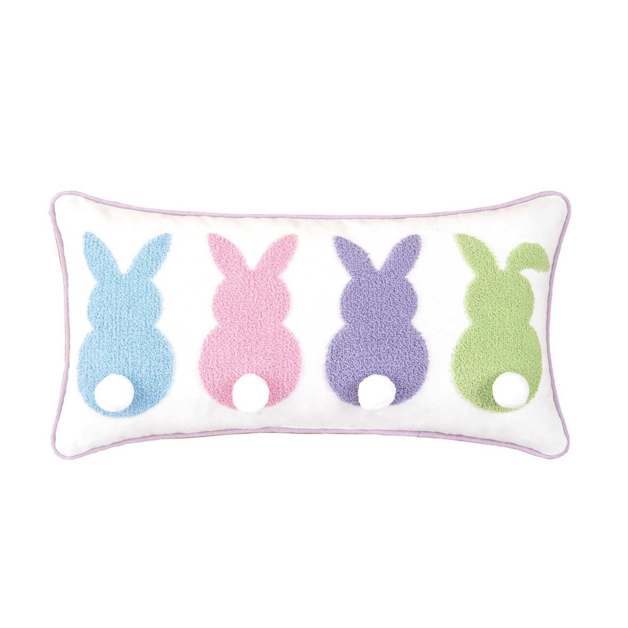 Easter Bunnies with Tufted 3D Bunny Rabbit Tail Spring Themed Mini Accent Pillow, 10" x 20"